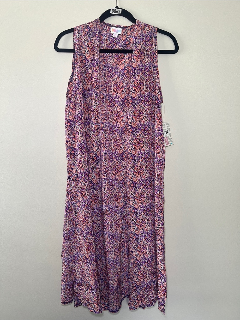 LuLaRoe Sleeveless Printed Longline Vest - Purple Pink Orange